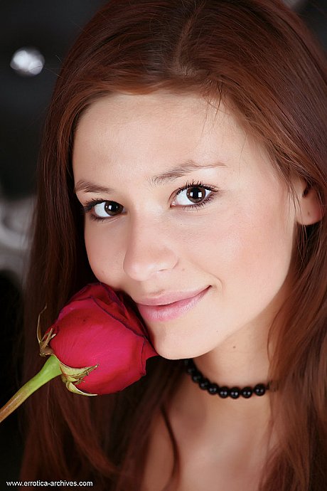 Nice young Afrodita teases her boobies and tight slit with a red rose in the nude - Image 6 of 16  in Pussy category   featuring Afrodita 