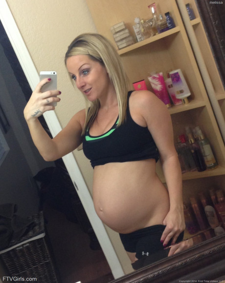 Monstrous pregnant blondie Melissa taking selfies in the mirror - #1167443