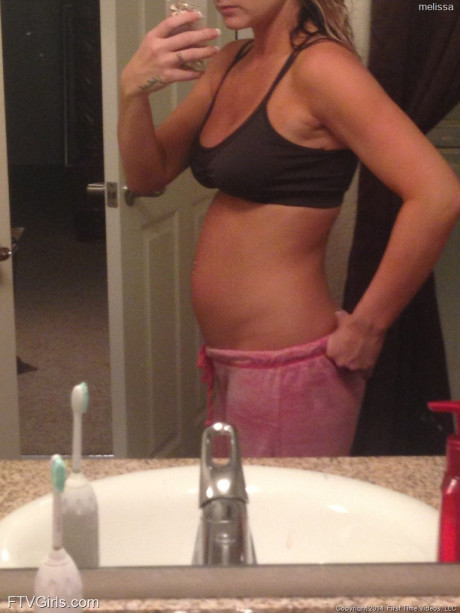 Monstrous pregnant blondie Melissa taking selfies in the mirror - #1167445