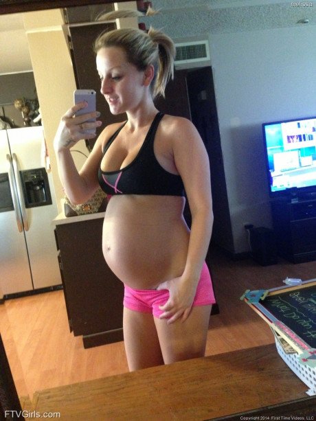 Monstrous pregnant blondie Melissa taking selfies in the mirror - #1167450