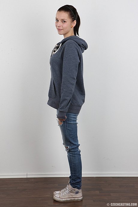 Fresh teenie brunette peels away her jeans and bra to stand in her birthday suit - Image 3 of 20  in Babe category   featuring Linda 