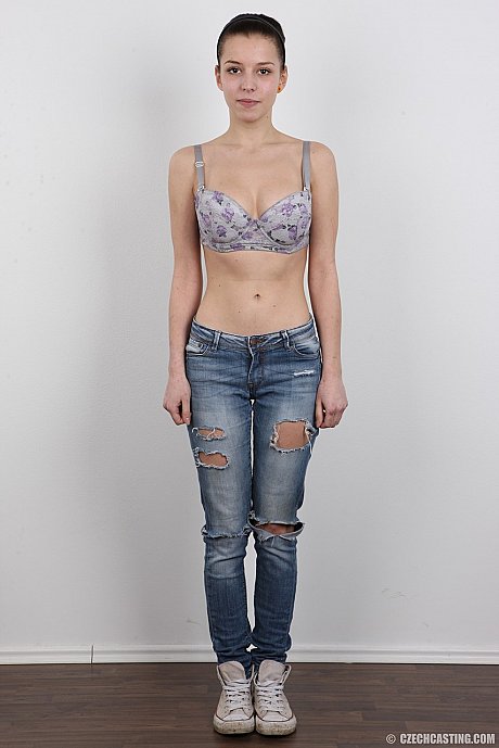 Fresh teenie brunette peels away her jeans and bra to stand in her birthday suit - Image 4 of 20  in Babe category   featuring Linda 