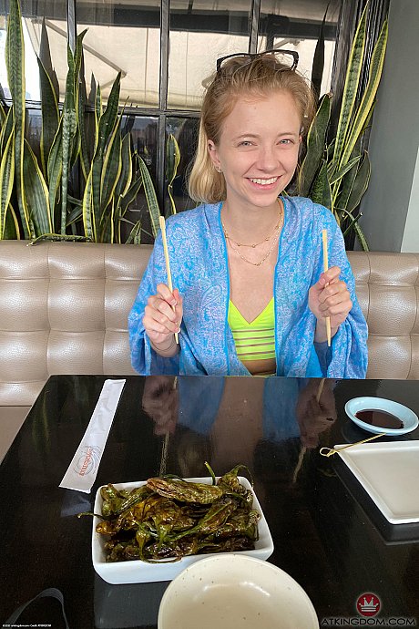 Petite long-legged teen Riley Star shows her round ass & vagina up close