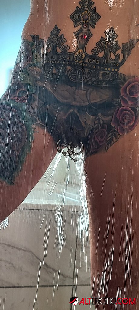 Tatted older broad Marie Bossette highlights her pierced pussy while showering - Image 16 of 16  in Pussy category   featuring Marie Bossette 