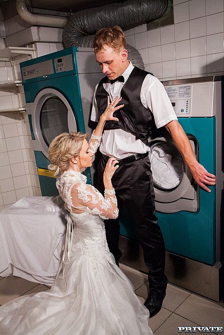 Czech bride Angel Piaff gets poked in a laundry room after posing in undies - Image 11 of 20  in Skirt category   featuring Thomas Lee, Angel Piaff 