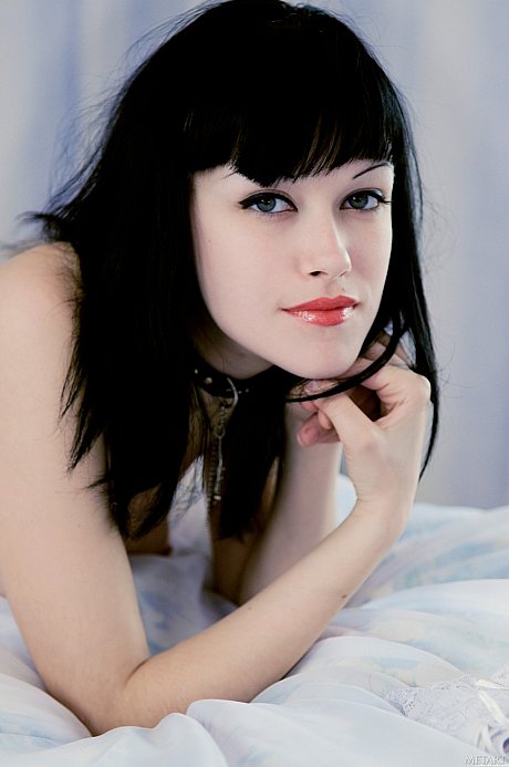 Raven-haired babe in white stockings Cecile A shows her hot tits & lovely muff - Image 18 of 21  in Model category   featuring Cecile A 