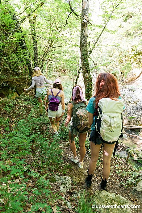 Lesbian teens strip totally naked while fooling around during a hike - Image 1 of 21  in Lesbian category   featuring Una Fairy, Angel Rai, Elise Moon, Nika Murr 