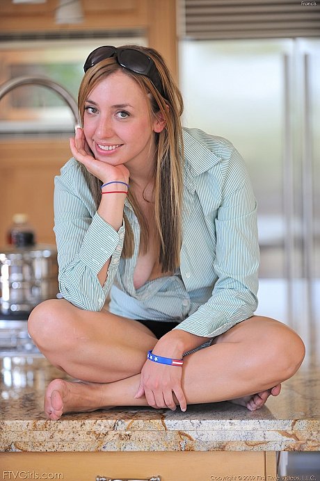 Lady gf lady next door type toys her landing strip twat on the kitchen counter - Image 8 of 16  in Masturbation category   featuring Francis 