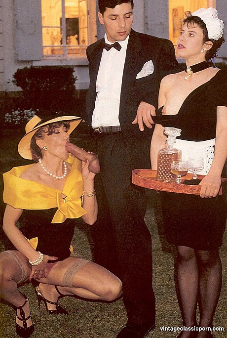 Vintage boss lady lady and her horny maid seduce a butler and get rammed hard - Image 2 of 20  in Stockings category   featuring Jean Yves Le Castel 