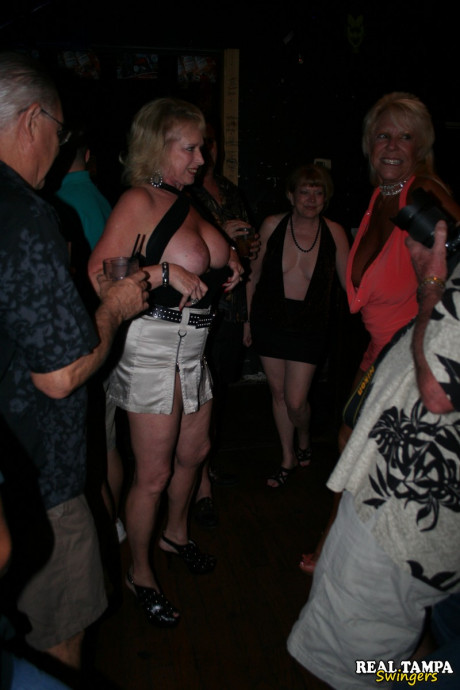 Older wifey Double Dee & her nasty GFs showing their tits in a club - #1165921