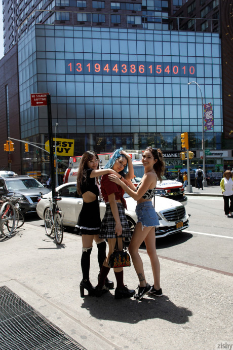 Babe in a provocative outfit Skye Blue poses with her girlfriends in public - #974173