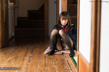 Fresh young chinese schoolgirl pulling down her ebony stockings to masturbate - #1059530
