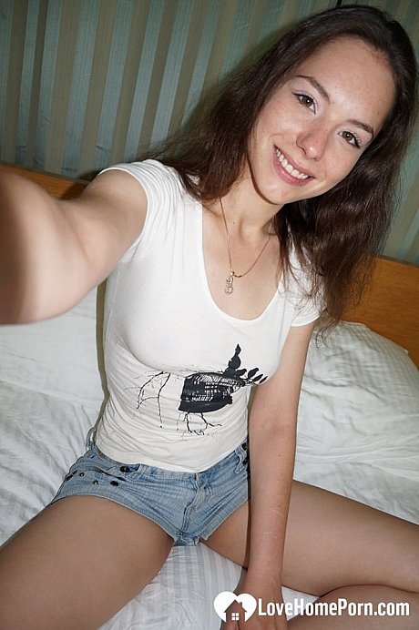 Brunette honey exposes her small tits and takes selfies in the mirror - Image 7 of 20  in Teen category   featuring Canella 