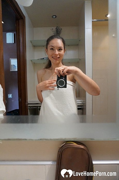 Brunette honey exposes her small tits and takes selfies in the mirror - Image 14 of 20  in Teen category   featuring Canella 
