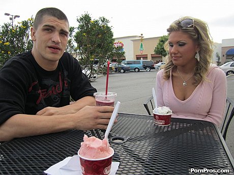 Winsome yellow-haired Aubrey Addams deepthroats young young rod for massive open mouth facial - Image 1 of 18  in Pussy category   featuring Bruce Venture, Aubrey Addams 