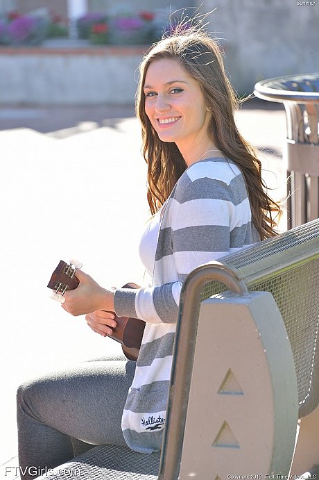 Bosomy babe Summer exposes her giant booty while playing a small guitar in public - Image 7 of 20  in Model category   featuring Summer 