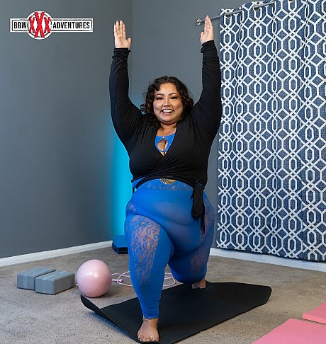 Horny tgirl fatty Peachie Garcia reveals her gigantic breasts and gets rammed