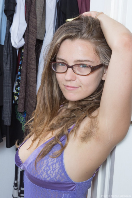 Glasses clad Pixxy is more than happy to show her fresh teenie furry armpits and muff - #975244