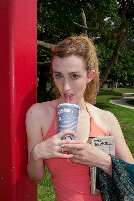 Dirty teen in a skimpy red dress Phoebe Keller giving an upskirt in public - Image 2 of 11  in Outdoor category   featuring Phoebe Keller 
