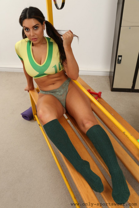 Curvy babe Charley S strips her Brazil jersey and teases with humongous boobs - #696161