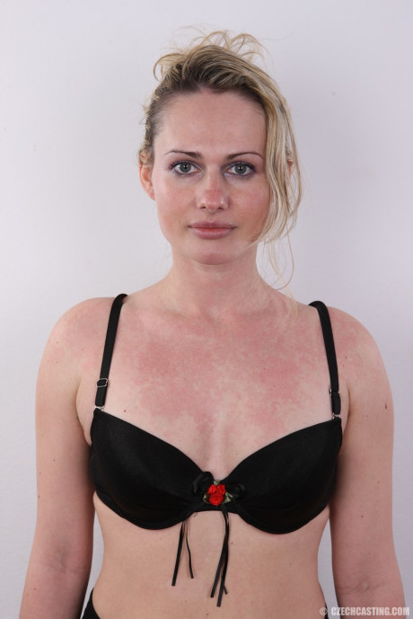 Slutty blond takes off her clothes an item at a time until she's standing nude - #1093555