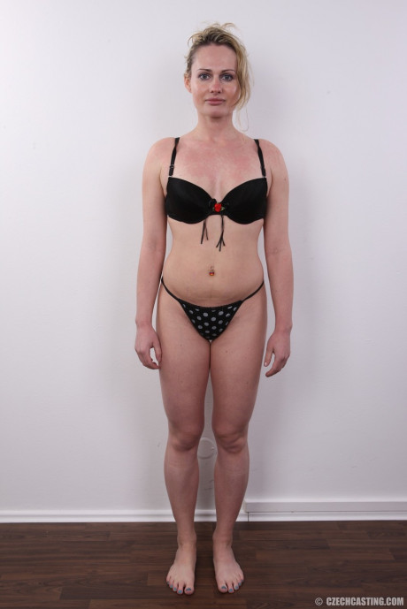 Slutty blond takes off her clothes an item at a time until she's standing nude - #1093556