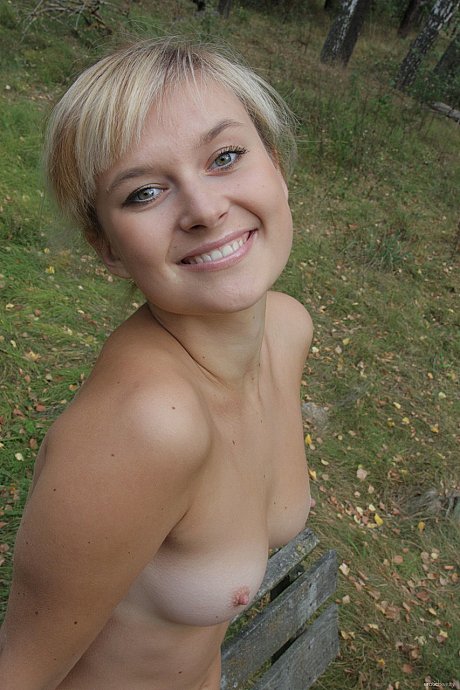 Blondie honey Katar unveils her natural melons and butt on a bench in the park - Image 20 of 20  in Pussy category   featuring Katar 