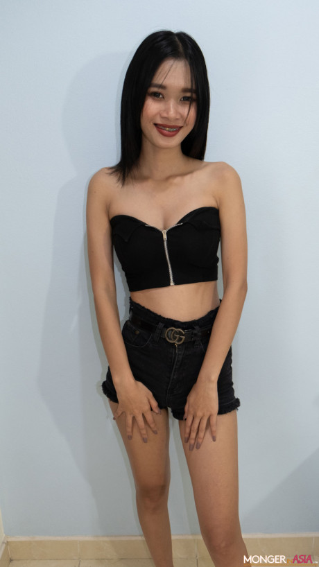 Ravishing charming Thai teen Bussaba goes unclothed at the casting & shows her titties - #1211619