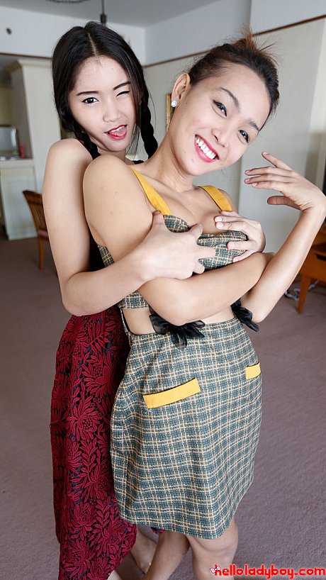 Pretty thin oriental babes show off their wonderful teen boobies - Image 5 of 20  in Ladyboy category   featuring Samy 