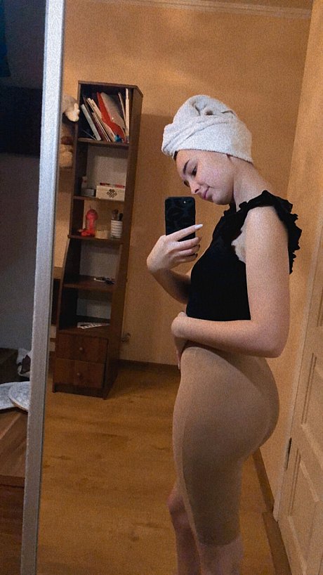 Fresh teenie solo bitch GF broad Afina Love takes unclothed selfies while wearing nylons - Image 10 of 10  in Model category   featuring Afina Love 