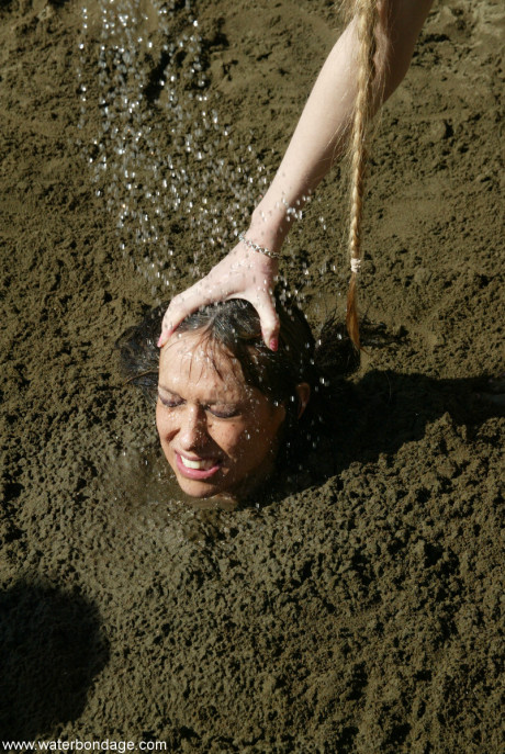 Bound lady with monstrous boobies Sasha Sparks gets buried in mud by her lezdom - #1099794