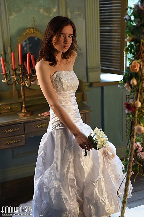 Teenie bride frees her massive naturals from wedding dress as she strips undressed - Image 1 of 20  in Babe category   featuring Jennifer 