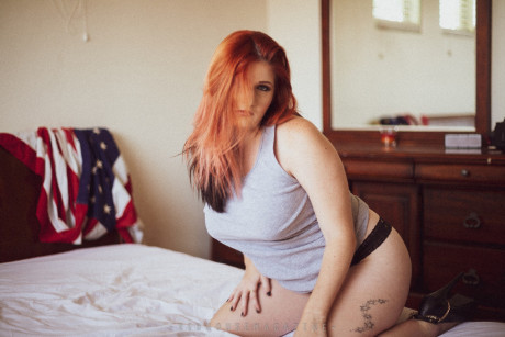 Chubby ginger flaunts her massive butt in an erotic solo in her bedroom - #1395173