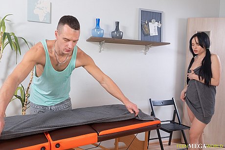 Young Juicy Leila fucking a hung masseur after getting horny during a massage - Image 1 of 21  in Pussy category   featuring Juicy Leila 