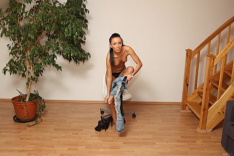 Newbie Gina Devine undresses at the casting and shows her tattooed tanned body - Image 5 of 20  in Amateur category   featuring Gina Devine 