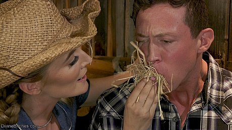 Thin cowgirl Mona Wales fisting & pegging a bound ranch hand in the barn - Image 3 of 20  in Teen category   featuring Mona Wales, Pierce Paris 
