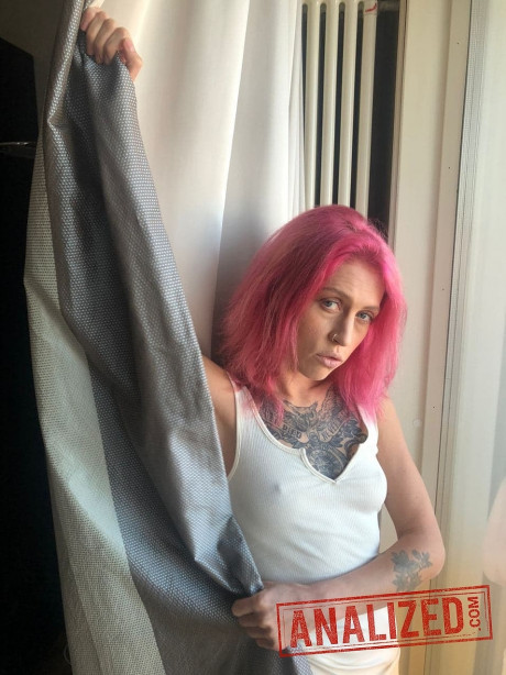 Pink-haired teenie Yara Phoenix takes selfies of her hot undressed tattooed body - #483988