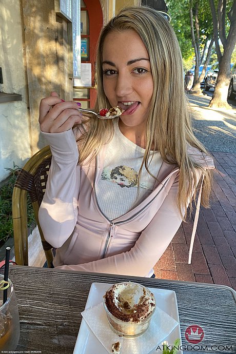 Pretty sweet amateur teen Lily Adams showing off her shaved vagina with a tampon