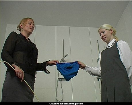 Blondy student is made to get naked before receiving a brutal caning - Image 3 of 16  in Pussy category  