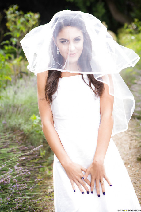 Hispanic babe Carolina Abril caught in candid outdoors wedding dress photos - #1243403