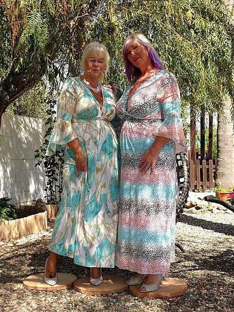 Fat older cougar women show their upskirt panties in long dresses - Image 3 of 16  in Outdoor category   featuring Melody 