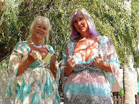 Fat older cougar women show their upskirt panties in long dresses - Image 8 of 16  in Outdoor category   featuring Melody 