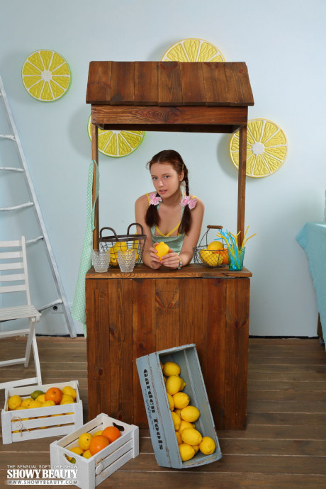 Fresh teen redhead Kim strips naked at her lemonade stand to drum up business - #376982