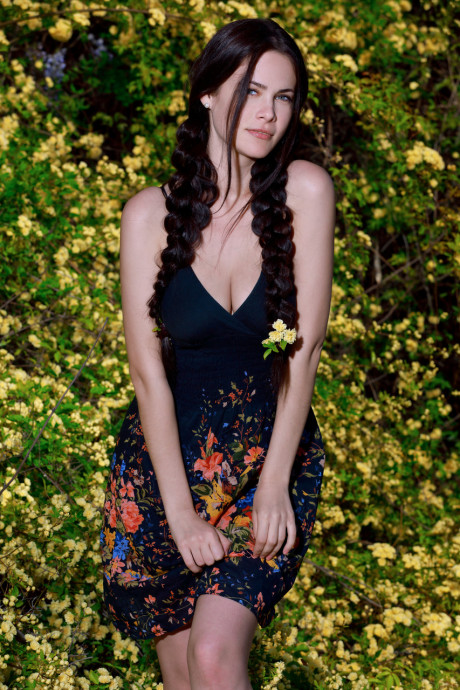 Thin Russian model Martina Mink strips in pretty nature & shows her tits - #1148176