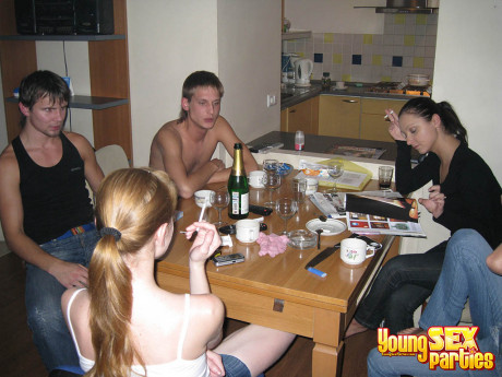 A group of teenie couples swap partners during drunk group sex - #1162547