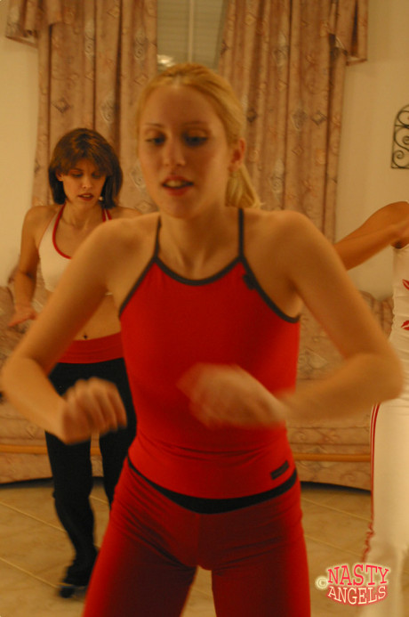 Four lesbian teens strip their clothes off while dancing at home - #161067