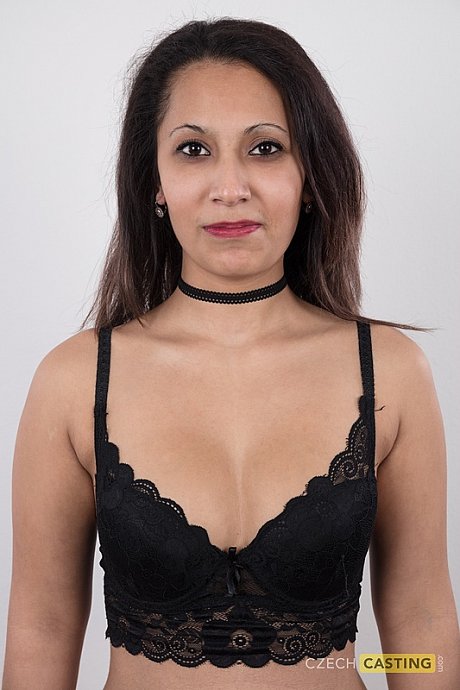 First timer Lenka stands naked in a ebony choker after removing denim overalls - Image 8 of 19  in Close Up category   featuring Lenka 