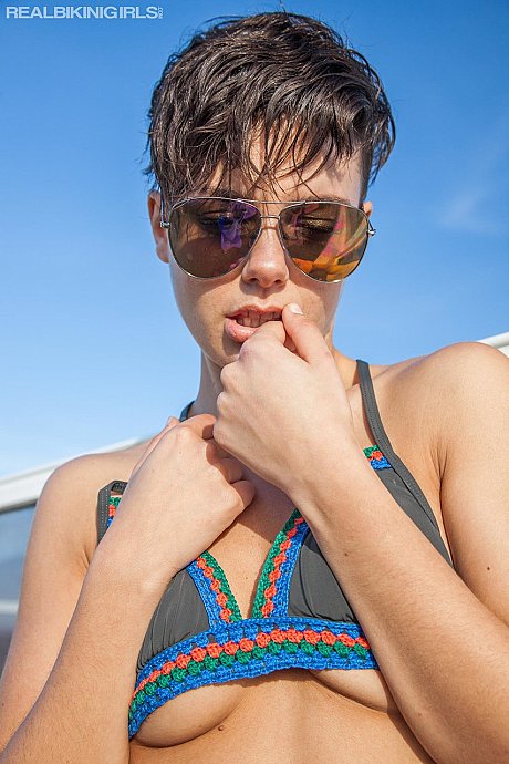 Amateur whore gf woman with short hair frees her pert titties from bikini top in sunglasses - Image 4 of 12  in Outdoor category   featuring Terry T 
