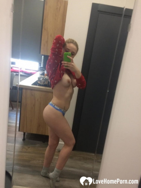 Slim amateur takes hot selfies of her hot teenie body in front of a mirror - #308797