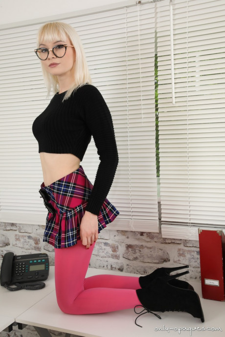 Jessica Louise from Only Opaques in a plaid miniskirt and ankle boots with - #593084